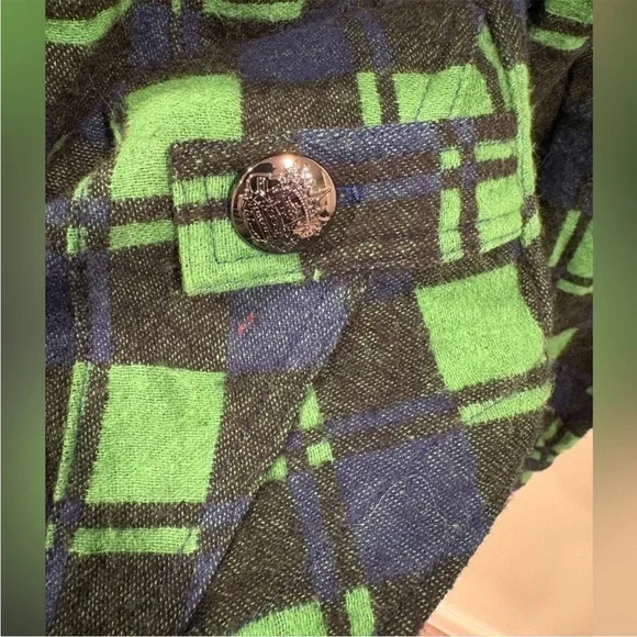 Moose Knuckles Green and Blue Plaid Women's Button Down Shirt - Picture 8 of 12